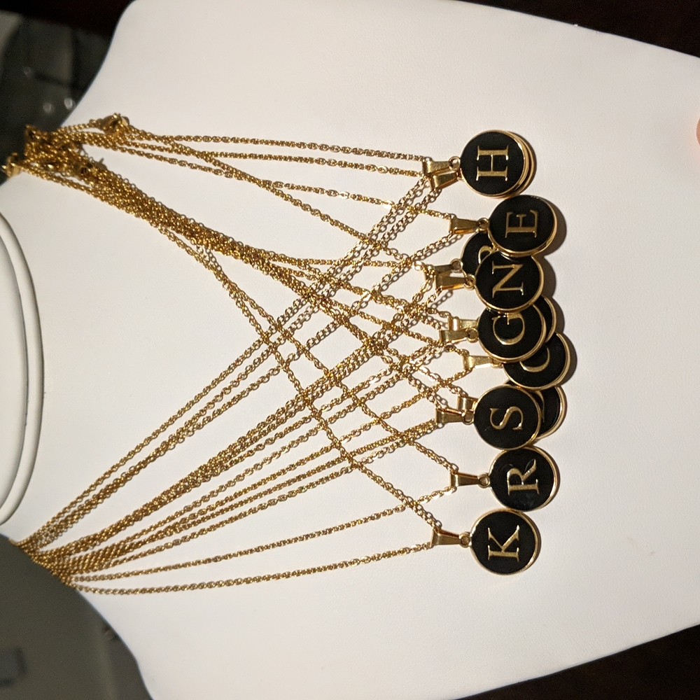 ▪️ 18K Initial letter Black Enamel Pendant Necklace